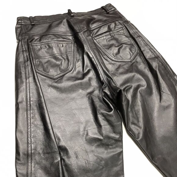 Vtg 80s DEERSKIN Trading Black Leather Jean Pants Men 28X30 Lined Rock Star - Picture 5 of 16